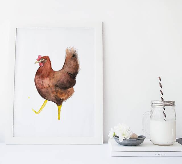 Red Hen Print - Rustic Farmhouse Wall Art For Kids' Room Cute Watercolor Chicken Illustration Nature-Inspired Decor