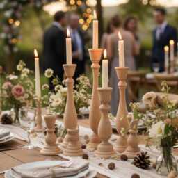 Set Of Wood Candlesticks Paired Natural Rustic Wedding Table Farmhouse Candle Decorations 8 Holders - thumbnail 3