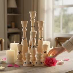 Set Of Wood Candlesticks Paired Natural Rustic Wedding Table Farmhouse Candle Decorations 8 Holders - thumbnail 1