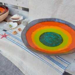 Colorful Abstract Ceramic Wall Plate - Large Handmade Pottery Decor, Autumn Collection - thumbnail 3