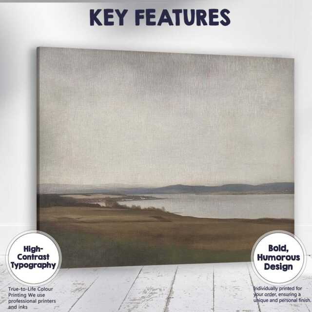 Minimalist Lakeside Panorama Neutral Toned Landscape Canvas Wall Art Print Decor Picture Ready To Hang - image 1