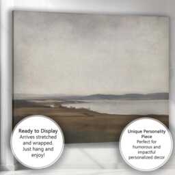 Minimalist Lakeside Panorama Neutral Toned Landscape Canvas Wall Art Print Decor Picture Ready To Hang - thumbnail 3