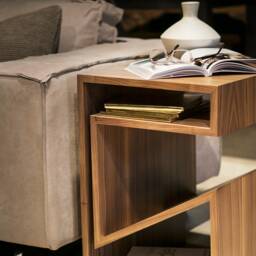 Walnut Zig Zag Sofa Side Table Modern Solid Wood End Table - thumbnail 2