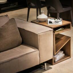 Walnut Zig Zag Sofa Side Table Modern Solid Wood End Table - thumbnail 3