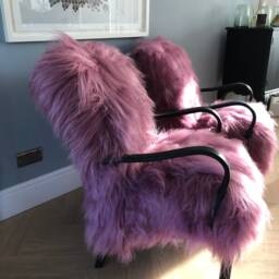 Pink Icelandic Sheepskin Bentwood Armchair. Sheepskin Chair , Yeti Chair, Genuine Sheepskin, Pink Furry - thumbnail 3