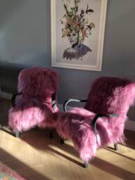 Pink Icelandic Sheepskin Bentwood Armchair. Sheepskin Chair , Yeti Chair, Genuine Sheepskin, Pink Furry