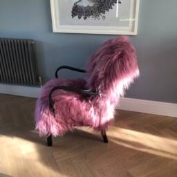 Pink Icelandic Sheepskin Bentwood Armchair. Sheepskin Chair , Yeti Chair, Genuine Sheepskin, Pink Furry - thumbnail 4