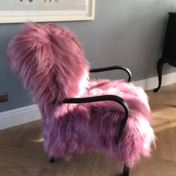 Pink Icelandic Sheepskin Bentwood Armchair. Sheepskin Chair , Yeti Chair, Genuine Sheepskin, Pink Furry - thumbnail 2