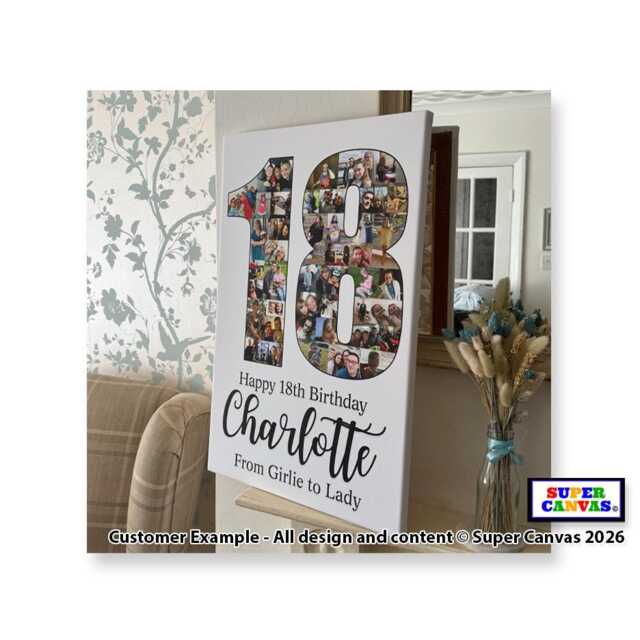 Happy Birthday Personalised Custom Any Age Number Photo Picture 18Th 21st 40Th 80Th Party Display Board Collage Framed Canvas Print - image 1