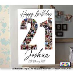 Happy Birthday Personalised Custom Any Age Number Photo Picture 18Th 21st 40Th 80Th Party Display Board Collage Framed Canvas Print - thumbnail 3