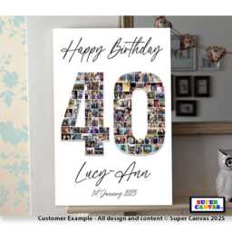Happy Birthday Personalised Custom Any Age Number Photo Picture 18Th 21st 40Th 80Th Party Display Board Collage Framed Canvas Print - thumbnail 2