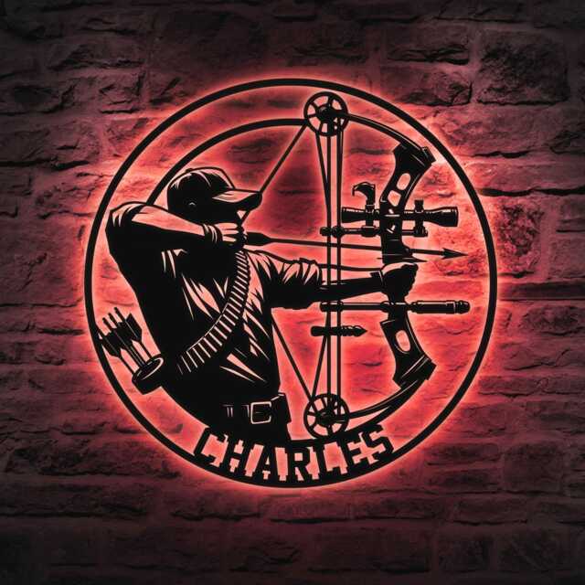 Custom Archery Metal Wall Art With Led Lights, Personalized Girl Archer Name Sign For Home Decor - image 1