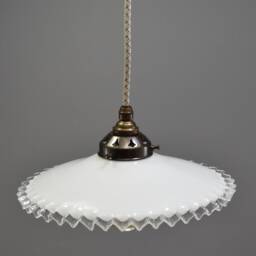 1950S Quintessentially French Design Coolie Light Shade Made From White & Clear Glass With A Crimped Edge - thumbnail 3