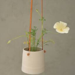 Handmade White Hanging Planter With Leather Straps, Minimalist Pottery Pot, Ceramic Succulent Planter, Indoor - thumbnail 3