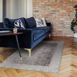 Brown Carpet With Floral Frame Vinyl Mat, PVC White Floor Botanic Rug, Linoleum Area Retro Rug - thumbnail 2