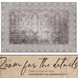 Brown Carpet With Floral Frame Vinyl Mat, PVC White Floor Botanic Rug, Linoleum Area Retro Rug - thumbnail 3