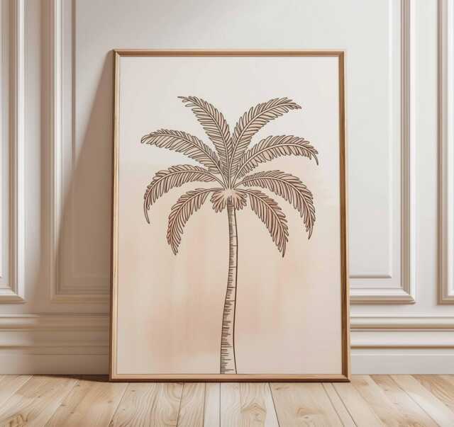 Palm Tree Poster Tropical Wall Art Minimalist Line Drawing Botanical Print Beach Decor Modern Coastal Artwork Leaf Illustration - image 1