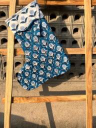 Handmade Quilted Christmas Stocking Blue Floral Block Print Cotton