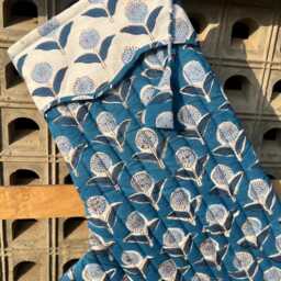 Handmade Quilted Christmas Stocking Blue Floral Block Print Cotton - thumbnail 2