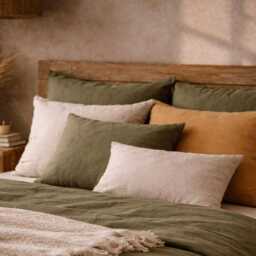 Natural Linen Pillowcase -Mustard Envelope Closure - Organic Softened Mustard Pillow Case Customized Christmas Gift - thumbnail 3