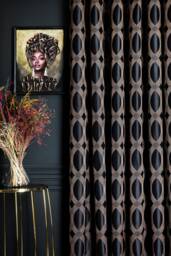 striped Patterned Curtains Black, Navy, Gold, Custom Size - thumbnail 1