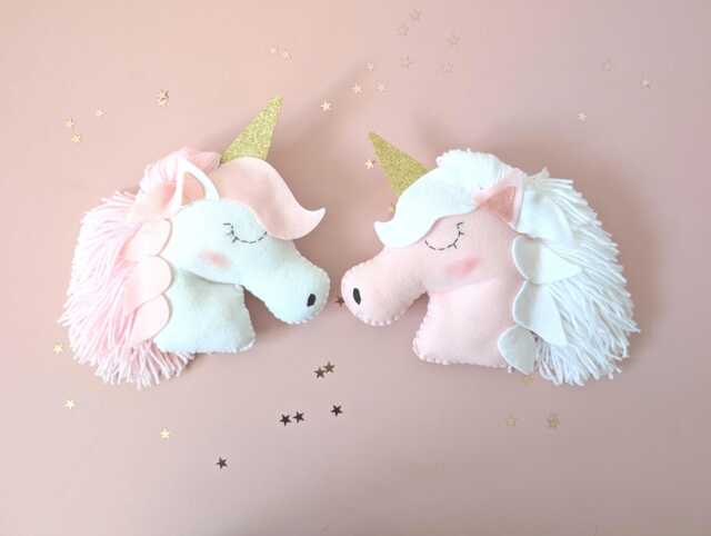 Felt Unicorn Wall Hanging, Unicorn Decor For Girls Room, Felt Unicorn, Head, Theme Bedroom - image 1