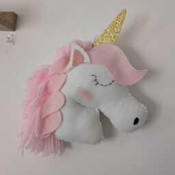Felt Unicorn Wall Hanging, Unicorn Decor For Girls Room, Felt Unicorn, Head, Theme Bedroom - thumbnail 3