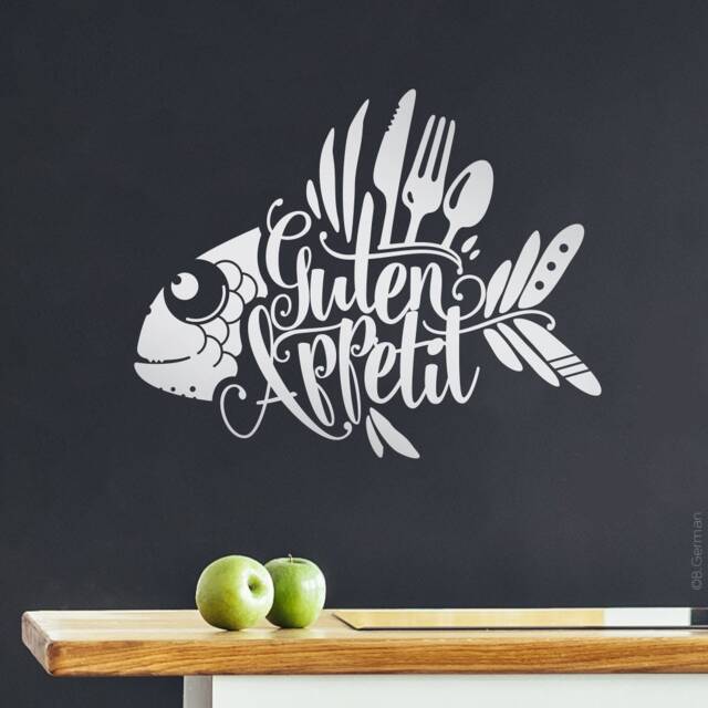 Wall Sticker Bon Appetit For Dining Room Kitchen Cafe Snack Bar Fish Wall Decal Mural Decoration Tattoo W505 - image 1