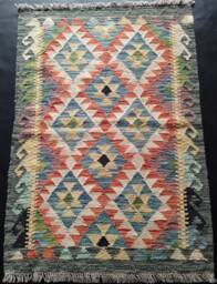Kilim Rug Classic, Handmade Artisan Afghan Turkish Aztec Geometric Wool 119 X 82 cm - thumbnail 1