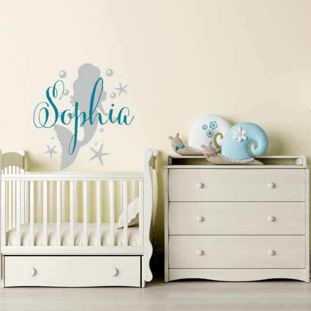 Personalized Mermaid Name Wall Decal Underwater Nursery Decor Ww147 - image 1