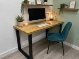 Custom Solid Wood Desk With Industrial Square Steel Legs - Rustic Home Office Handmade in The UK