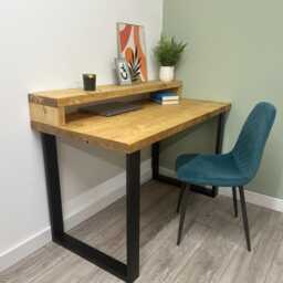 Custom Solid Wood Desk With Industrial Square Steel Legs - Rustic Home Office Handmade in The UK - thumbnail 4