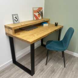 Custom Solid Wood Desk With Industrial Square Steel Legs - Rustic Home Office Handmade in The UK - thumbnail 3