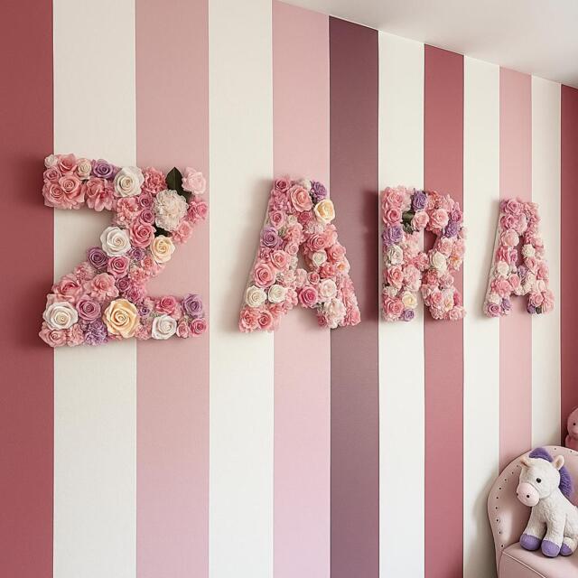 Floral Flower Letters - Wall Decor Wedding Decoration Nursery Name Pink Purple Rose Picture - image 1