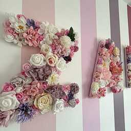 Floral Flower Letters - Wall Decor Wedding Decoration Nursery Name Pink Purple Rose Picture - thumbnail 2