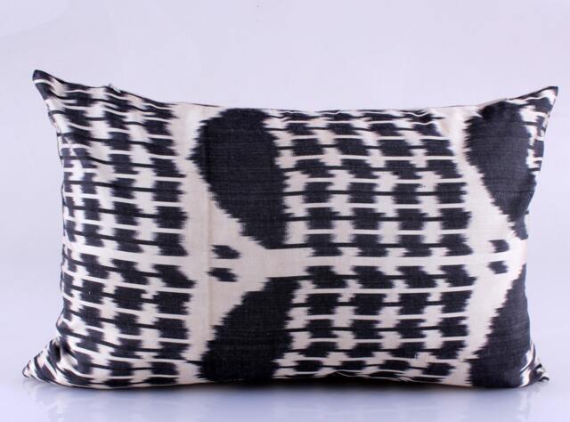 Ikat Silk Velvet Pillow 16x24 - Handmade Boho Cushion Cover Turkish Home Decor Accent - image 1