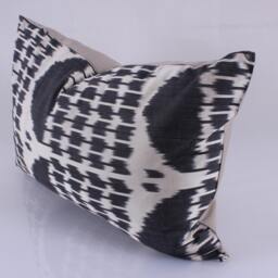 Ikat Silk Velvet Pillow 16x24 - Handmade Boho Cushion Cover Turkish Home Decor Accent - thumbnail 2