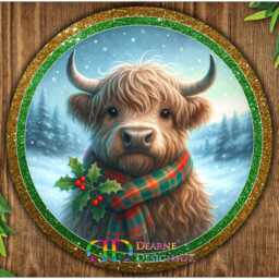 Winter Highland Cow Christmas Wreath Sign, Xmas Highland Cow, Xmas Heifer Heifer Christmas Cow Sign - thumbnail 2