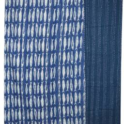 Indian Twin Cotton Kantha Quilt Throw Blanket Bedspread Fish Print Bedding Coverlet - thumbnail 4
