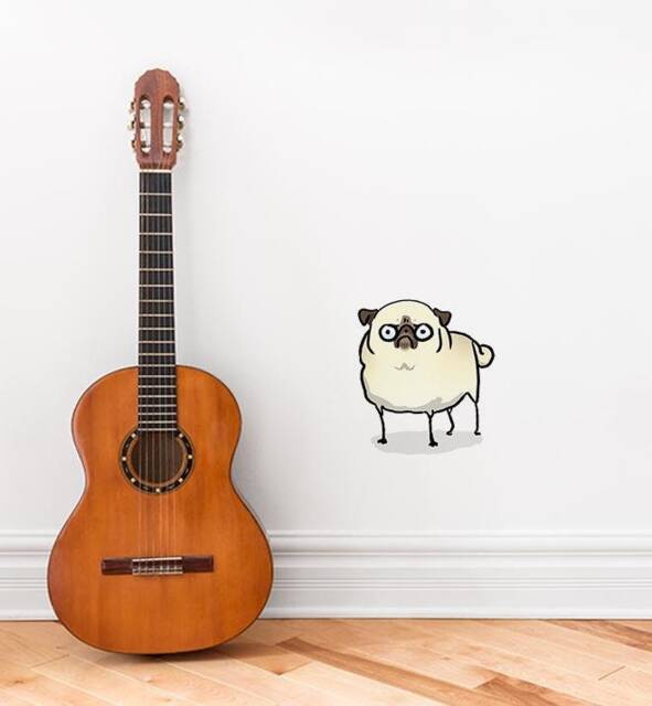 Angry Pug White Wall Sticker Decal - Dogs & Pets Stickers, Art, Decals, Kids Boys, Girls, Animals Decals