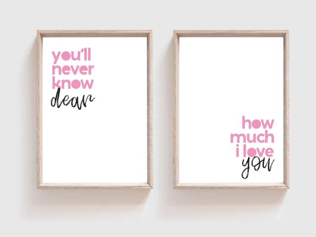 Set Of 2, You Are My Sunshine, Girls Nursery Wall Art, Bedroom Decor, Prints, Nursery, Pink - image 1