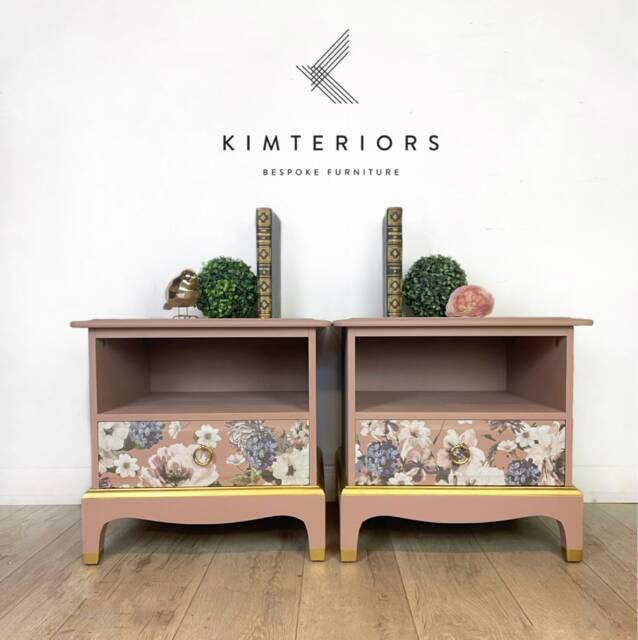 stag Bedside Cabinets in Floral & Pink - image 1
