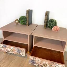 stag Bedside Cabinets in Floral & Pink - thumbnail 3
