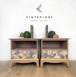 stag Bedside Cabinets in Floral & Pink