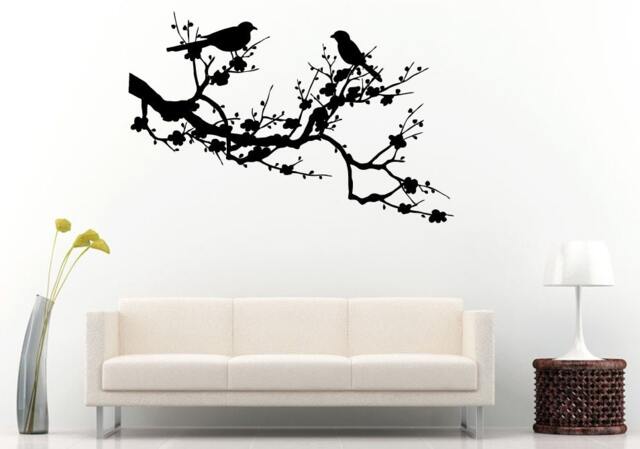 Sakura Japanese Tree Flower Branch Asian Nature Floral Decoration With Two Birds Wall Decal Vinyl Sticker Mural Room Decor L1128 - image 1