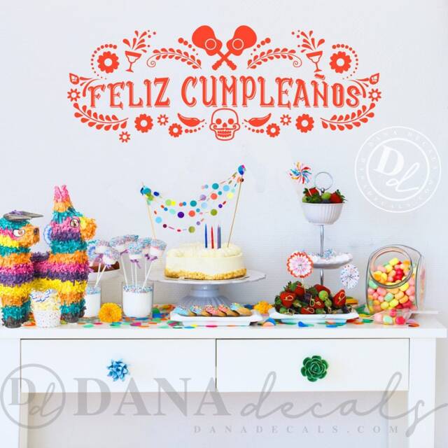 Feliz Cumplea??os Vinyl Wall Decal - Mexican Fiesta Birthday Party Decor - image 1