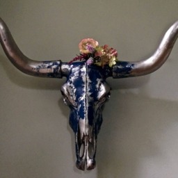 Silver & Indigo Bull Skull Wall Decor Faux Longhorn Taxidermy - thumbnail 2