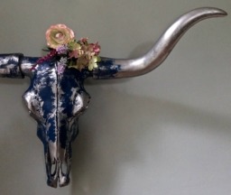 Silver & Indigo Bull Skull Wall Decor Faux Longhorn Taxidermy