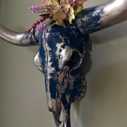 Silver & Indigo Bull Skull Wall Decor Faux Longhorn Taxidermy - thumbnail 4