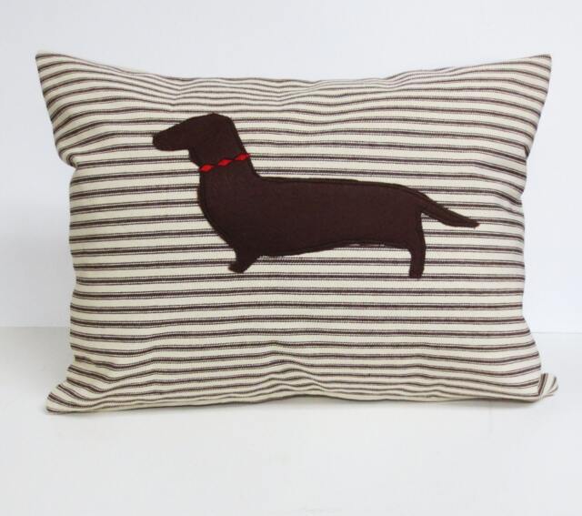 Felt Dachshund Pillow Cover Striped Kidney Pillow, Dog Lover Gift - image 1